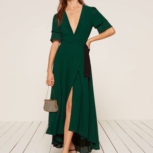 Reformation Layley Wrap Dress, Emerald